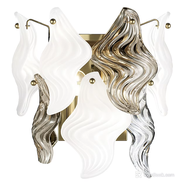 Modern Artistic Wall Sconce With Wavy White And Gold Glass Shades For Interior Lighting 3d model 