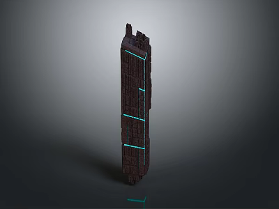 Cartoon Scene Vertical Structure with Dark Brown Textured Surface and Blue Glowing Lines and Reflection 3d model