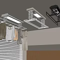 Modern Retractable Ceiling Clothes Drying Racks With LED Lights Hanging Clothes Near Wooden Panel Wall