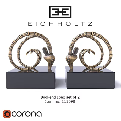 EICHOLTZ Bookend IDEX Set of 2 with Brass Spiral Design and Black Base 3d model