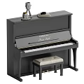 Elegant Black Strauss New York Piano With Padded Stool Sculpture And Music Book