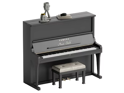 Elegant Black Strauss New York Piano With Padded Stool Sculpture And Music Book 3d model