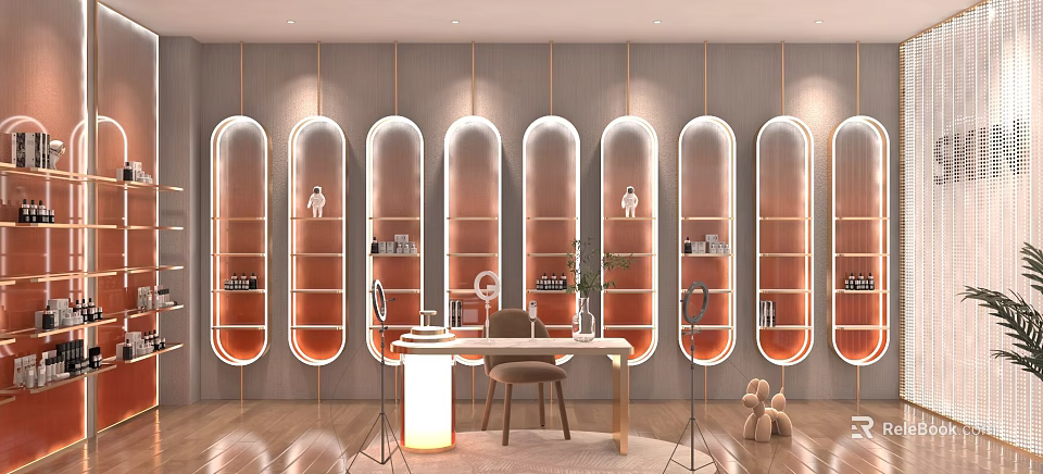 Modern Luxury Live Stream Room With Elegant Display Shelves And Decor 3d model 