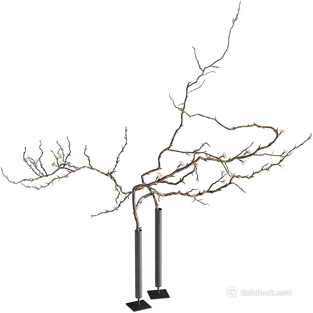 Stylish Black Vase Featuring Dried Twigs Flower Arrangement For Interior Design 3d model 