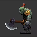 Green Skin Game Movie Character With Red Headdress Yellow Shoulder Armor Skull Decoration And Dagger