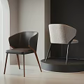 Two Stylish Accent Chairs Dark Brown Wooden Legs Light Gray Fabric Metal Frame Modern Interior