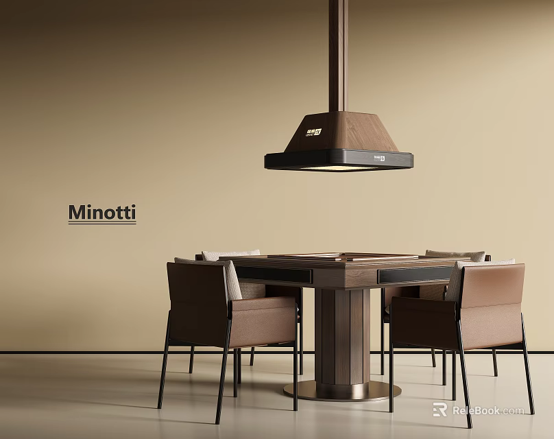 Minotti Entertainment Table With Modern Chairs And Hanging Light In Neutral Tones 3d model 