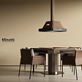 Minotti Entertainment Table With Modern Chairs And Hanging Light In Neutral Tones