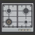 Four Burner Gas Stove With Metal Surface And Control Knobs Household Appliance