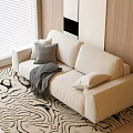 Beige Two Seater Sofa With Gray Pillow Throw On Zebra Rug Wooden Wall And Blinds