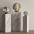 Modern Outdoor Globe Shaped Lights with Marble Bases and Different Heights 3d model