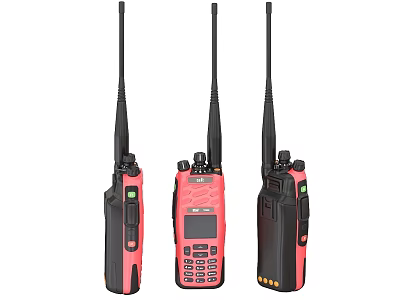 Portable Digital Walkie Talkies With Black Pink Design Long Antenna And Functional Keypad 3d model