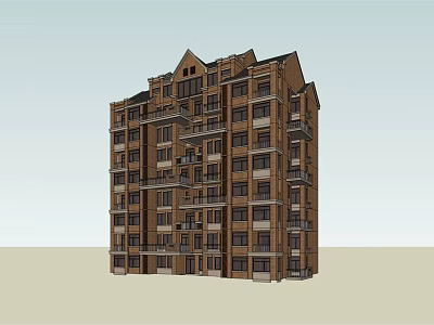 Residential Apartment Building With Brown Exterior Multiple Floors Balconies And Windows 3d model