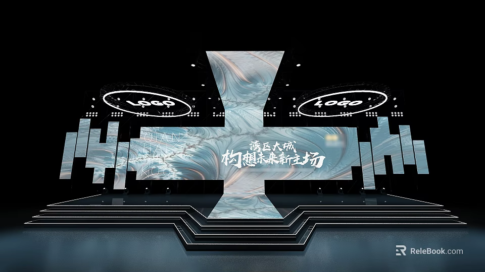 Modern Stage Design With Large Screen Geometric Elements And Lighting Effects 3d model 