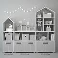 House Shaped Entryway Side Cabinet With Console Storage Shelves Baskets Star Garland And Decorative Paintings