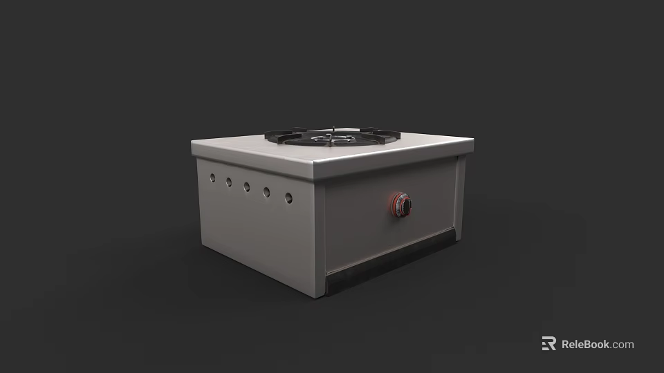 Square Kitchen Cooktop With Black Heating Plate Side Vents And Red Control Knob 3d model 
