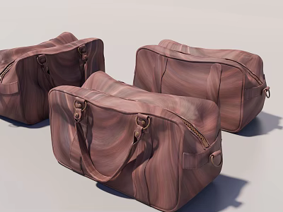 Three Stylish Brown Textured Leather Duffel Bags With Handles And Zippers 3d model