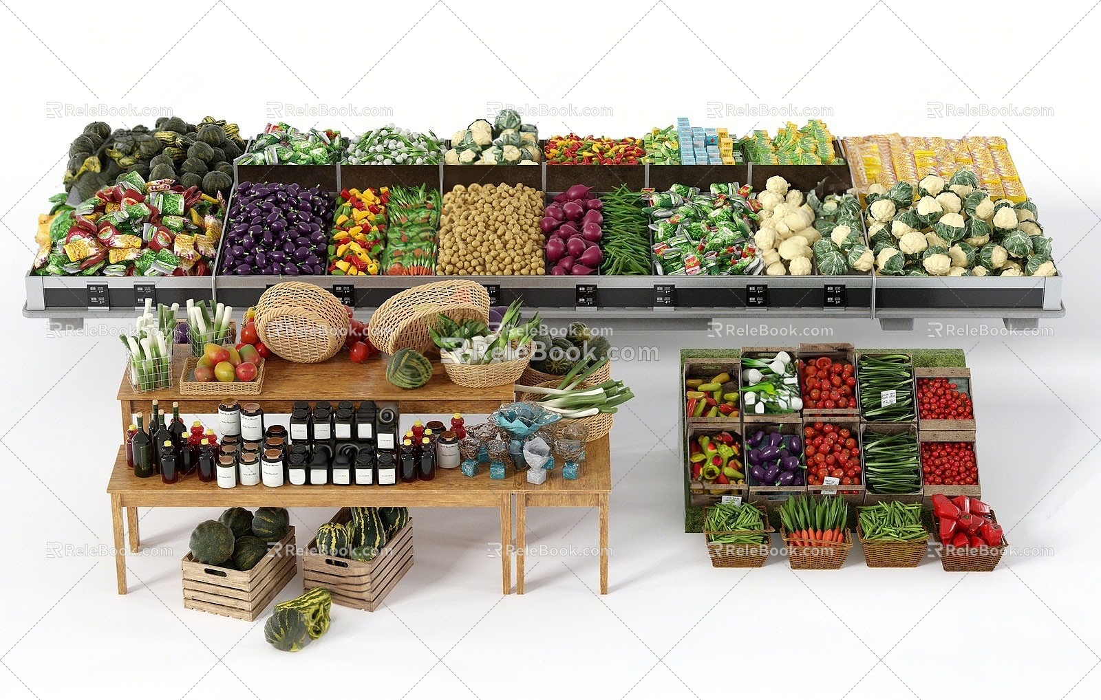 Modern Vegetable Vegetable Fruit Rack Vegetable Fruit Combination Supermarket Shelf 3d model