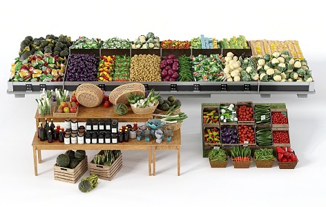 Modern Vegetable Fruit Rack Vegetable Fruit Combination Supermarket Shelf 3d model