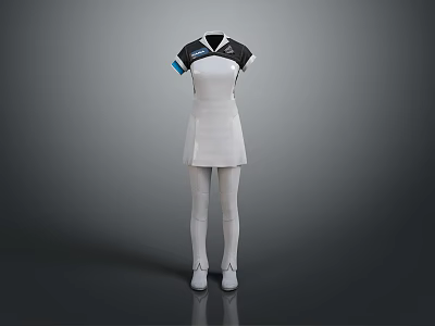 Modern White Dress with Black Blue Details Short Sleeves and White Leggings Shoes 3d model
