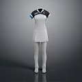Modern White Dress with Black Blue Details Short Sleeves and White Leggings Shoes