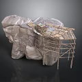 Rustic Natural Rock Structure With Wooden Scaffolding Platform And Construction Elements