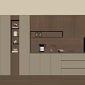 Modern Sideboard With Light Wood Beige Storage Drawers Cabinets LED Lighting And Coffee Machine