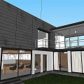 Modern Rural Self Built House With Large Glass Windows Open Design Balcony And Lawn Area