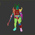 3D Model Of Armored Character With Red Horns White Armor And Weapon