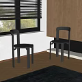 Modern Metal Frame Dining Chairs In Interior With Natural Light Wooden Wall And Window
