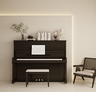 Modern Piano Accessories Ornaments Low Stool Musical Instruments Green Plant Books Piano Stool Leisure Chair 3d model