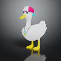 White Duck Wearing Pink And White Cap With Blue Brim And Yellow Pendant Necklace