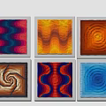 Modern Wall Decor With Six Colorful Geometric Wave Spiral Pattern Paintings 3d model