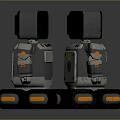 Two Mechanical Robots With Screen Heads Large Wheels And Black Silver Orange Details