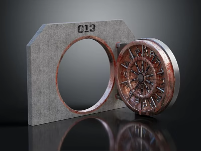 Vintage Industrial Mechanical Component With Circular Opening Gear Structure 013 And Concrete Base 3d model
