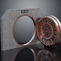 Vintage Industrial Mechanical Component With Circular Opening Gear Structure 013 And Concrete Base
