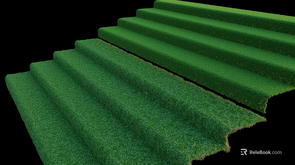 Lush Green Grass Covering Stairs With Fresh Natural Soft Texture And Appearance 3d model 