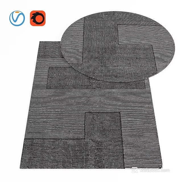 Modern Square Rug With Geometric Stripes And Patchwork Design For Home Decor 3d model 