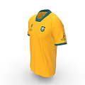 Yellow Sports Jersey With Green Collar Cuffs And World Cup Australia Logos