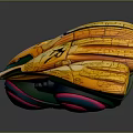 Futuristic Golden Spaceship With Streamlined Design Intricate Patterns And Green Red Accents For Cosmic Exploration