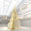 Modern Interior Space With Golden Sculpture Glass Ceiling And White Design Elements 3d model