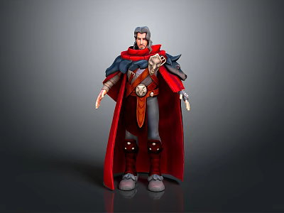 3D Modeled Man Wearing Red Cape With Decorative Belt And Detailed Costume 3d model