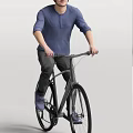 Man Riding Black Bicycle Wearing Blue Shirt Dark Pants And Purple Shoes