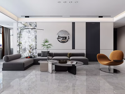 Modern Luxury Living Room With Comfortable Sectional Sofa And Smooth Marble Floor Interior Design 3d model
