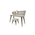 Modern Elegant Dressing Table with Round Mirror White Top and Wooden Stool