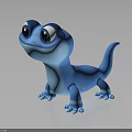 Cartoon Blue Lizard Character 3D Model With Big Eyes And Reflective Background 3d model