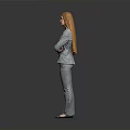 Professional Woman in Gray Suit Standing with Arms Crossed Against Gray Background