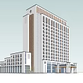 Modern Hotel Building With Tall Structure Multiple Windows And Attached Lower Buildings 3d model