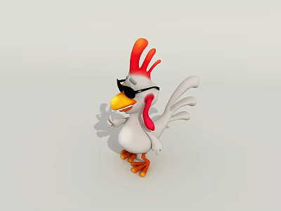 3D Cartoon Rooster Character With Red Comb Wearing Black Sunglasses For Game And Movie 3d model