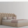 Cozy Modern Kids Bed With Curved Slat Headboard Beige Frame And Soft Pillows